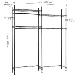 over washer and dryer storage shelves, 4 tiers laundry room drying rack with hanger rod and hooks, two rows adjustable washer shelves space saver, for laundry room storage & organization, black