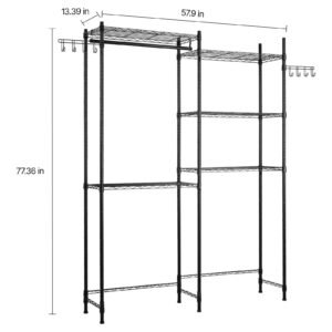 over washer and dryer storage shelves, 5 tiers laundry room drying rack with hanger rod and hooks, two rows adjustable washer shelves space saver, for laundry room storage & organization, black