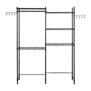 Over Washer and Dryer Storage Shelves, 5 Tiers Laundry Room Drying Rack with Hanger Rod and Hooks, Two Rows Adjustable Washer Shelves Space Saver, for Laundry Room Storage & Organization, Black