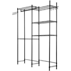 over washer and dryer storage shelves, 5 tiers laundry room drying rack with hanger rod and hooks, two rows adjustable washer shelves space saver, for laundry room storage & organization, black