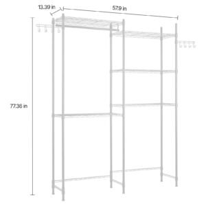 over washer and dryer storage shelves, 5 tiers laundry room drying rack with hanger rod and hooks, two rows adjustable washer shelves space saver, for laundry room storage & organization, white