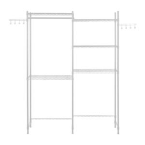 Over Washer and Dryer Storage Shelves, 5 Tiers Laundry Room Drying Rack with Hanger Rod and Hooks, Two Rows Adjustable Washer Shelves Space Saver, for Laundry Room Storage & Organization, White