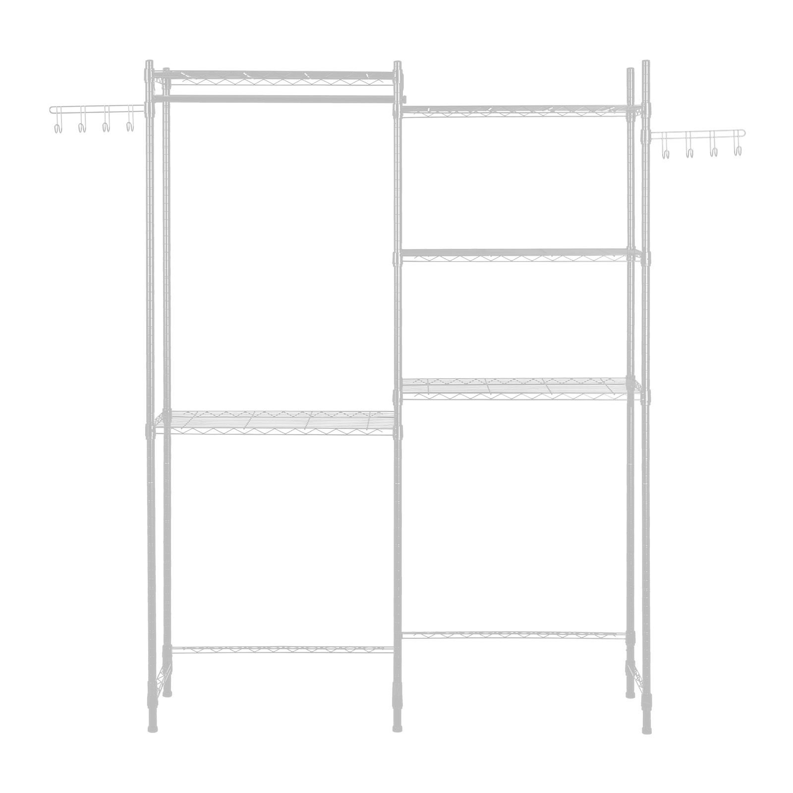 over washer and dryer storage shelves, 5 tiers laundry room drying rack with hanger rod and hooks, two rows adjustable washer shelves space saver, for laundry room storage & organization, white