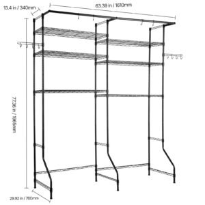 over washer and dryer storage shelves, 6 tiers laundry room drying rack with hanger rod and hooks, two rows adjustable washer shelves space saver, for laundry room storage & organization, black