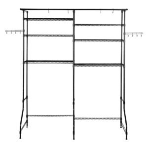 Over Washer and Dryer Storage Shelves, 6 Tiers Laundry Room Drying Rack with Hanger Rod and Hooks, Two Rows Adjustable Washer Shelves Space Saver, for Laundry Room Storage & Organization, Black