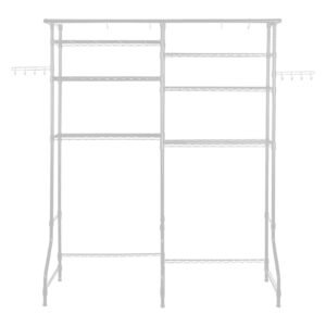 over washer and dryer storage shelves, 6 tiers laundry room drying rack with hanger rod and hooks, two rows adjustable washer shelves space saver, for laundry room storage & organization, white