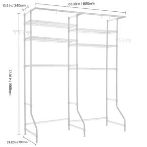 over washer and dryer storage shelves, 6 tiers laundry room drying rack with hanger rod and hooks, two rows adjustable washer shelves space saver, for laundry room storage & organization, white