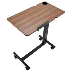 overbed table, mobile bed side table with flip desktop and 4 wheels, height & angle adjustable rolling laptop desk with cup holder, portable over bed desk for home, office, study, wood + black