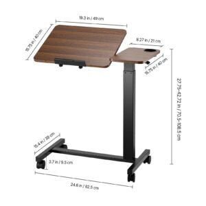 overbed table, mobile bed side table with flip desktop and 4 wheels, height & angle adjustable rolling laptop desk with cup holder, portable over bed desk for home, office, study, wood + black