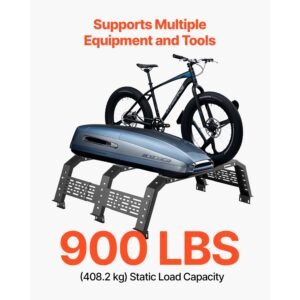 overland truck bed rack, 49.2 67.9 in width, adjustable overland bed cargo rack with sidebar, 900 lbs static capacity, heavy duty steel, for mid size trucks, compatible with tacoma/gladiator jt
