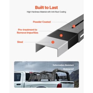 overland truck bed rack, 49.2 67.9 in width, adjustable overland bed cargo rack with sidebar, 900 lbs static capacity, heavy duty steel, for mid size trucks, compatible with tacoma/gladiator jt