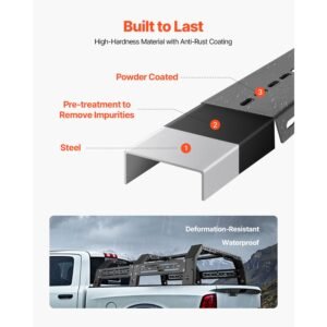 overland truck bed rack, 51.2 65.4 in width, adjustable overland bed cargo rack with sidebar, 900 lbs static capacity, compatible with mid size trucks tacoma/ranger/gladiator jt/colorado/canyon