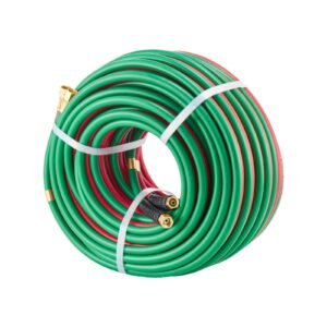 oxygen acetylene hose, 1/4 in x 100ft oxy acetylene hose with 9/16" 18 b fitting, 300psi t grade welding cutting torch twin hose, compatible with oxygen, acetylene, propane and other fuel gases