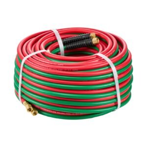oxygen acetylene hose, 1/4 in x 100ft oxy acetylene hose with 9/16" 18 b fitting, 300psi t grade welding cutting torch twin hose, compatible with oxygen, acetylene, propane and other fuel gases