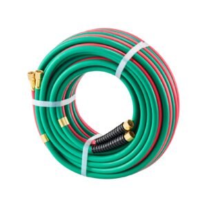 oxygen acetylene hose, 1/4 inch x 50ft oxy acetylene hose with 9/16" 18 lh/rh b fittings, r grade welding torch twin hose with 300psi maximum working pressure for cutting soldering brazing