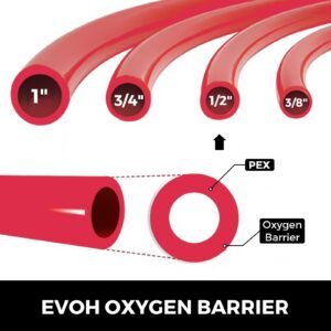 oxygen barrier pex tubing 1/2 inch x 900 feet tube coil evoh pex b pipe for residential commercial radiant floor heating pex pipe (1/2" o2 barrier, 900ft/red)