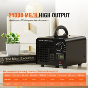 ozone generator, 24000mg/h ozone machine odor remover, high capacity commercial/industrial ozone generator machine, home air ionizers deodorizer with 0 120 min time setting for rooms, cars, pets