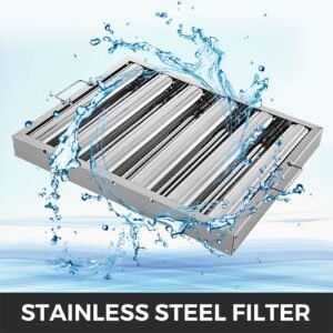 pack of 6 hood filters 19.5w x 15.5h inch, 430 stainless steel 5 grooves commercial hood filters, range hood filter for grease rated commercial kitchen exhaust hoods