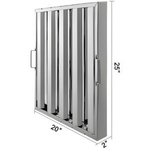 pack of 6 hood filters 19.5w x 24.5h inch, 430 stainless steel 4 grooves commercial hood filters, range hood filter for grease rated commercial kitchen exhaust hoods
