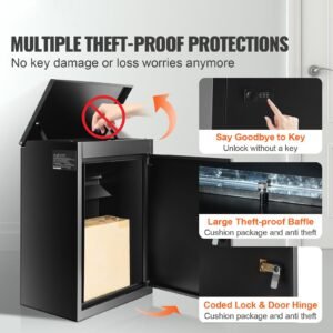 package delivery boxes for outside 15.4" x 10.6" x 20.5", galvanized steel wall mount mailbox with coded lock, anti theft baffle, ipx3 waterproof lockable large mail box for porch, curbside