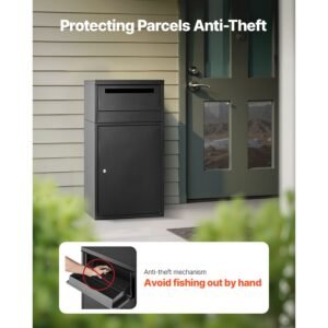 package delivery boxes for outside, 35.8 in mailbox for parcel with lock, galvanized steel package drop box with anti theft design, weather resistant package mailbox for home and office, black