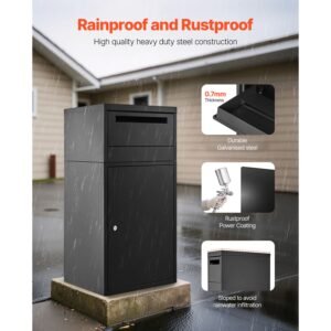 package delivery boxes for outside, 35.8 in mailbox for parcel with lock, galvanized steel package drop box with anti theft design, weather resistant package mailbox for home and office, black