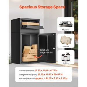 package delivery boxes for outside, 35.8 in mailbox for parcel with lock, galvanized steel package drop box with anti theft design, weather resistant package mailbox for home and office, black