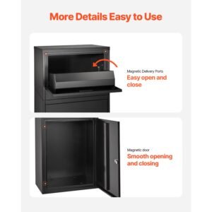 package delivery boxes for outside, 35.8 in mailbox for parcel with lock, galvanized steel package drop box with anti theft design, weather resistant package mailbox for home and office, black