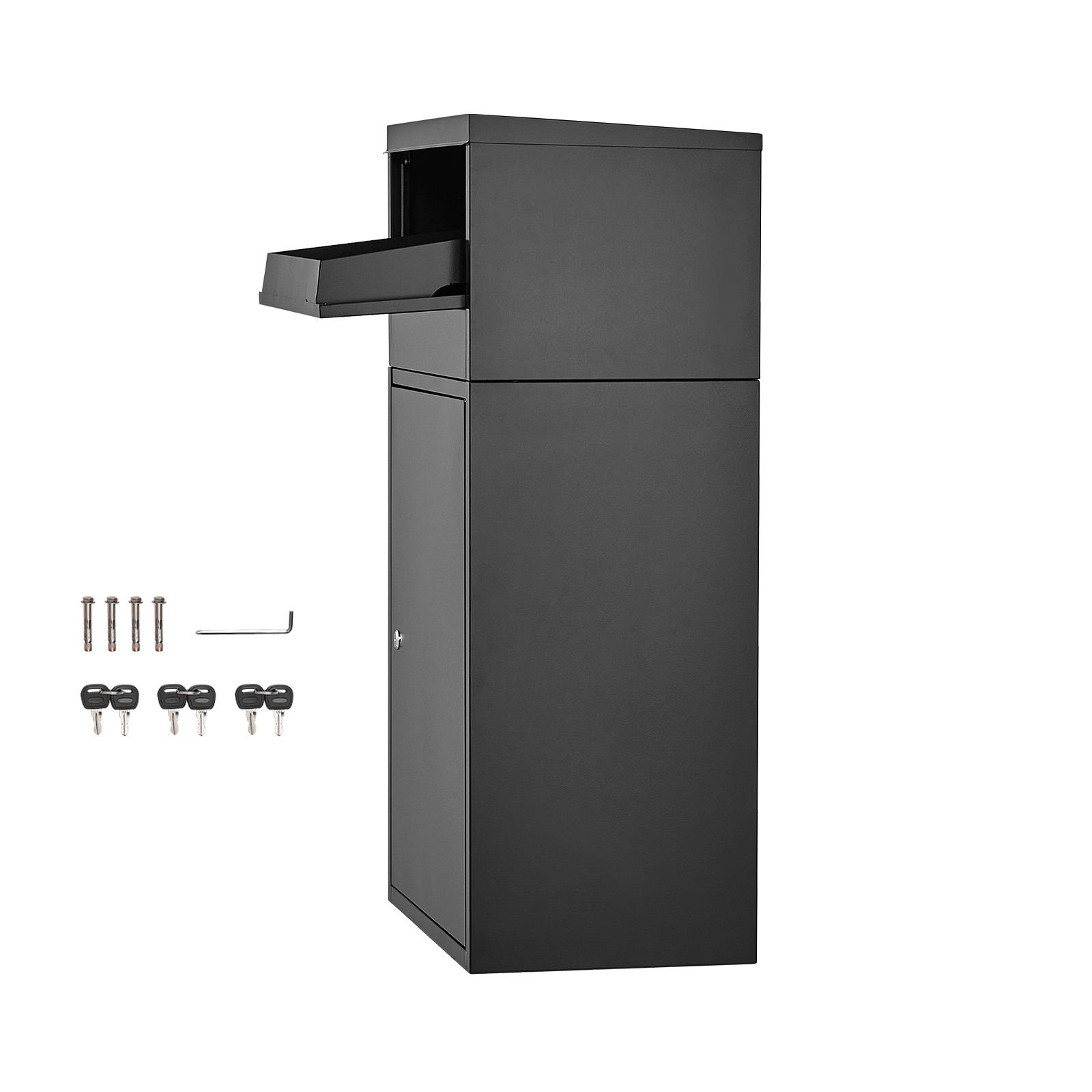 package delivery boxes for outside, 35.8 in mailbox for parcel with lock, galvanized steel package drop box with anti theft design, weather resistant package mailbox for home and office, black