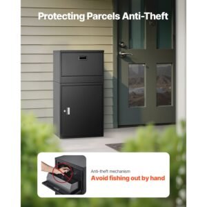 package delivery boxes for outside, 38.6 in mailbox for parcel with lock, galvanized steel package drop box with anti theft design, weather resistant package mailbox for home and office, black