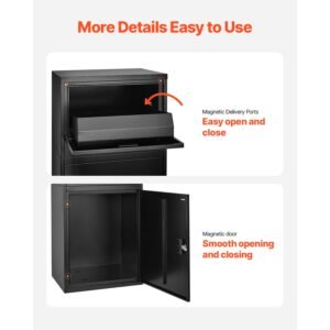 package delivery boxes for outside, 38.6 in mailbox for parcel with lock, galvanized steel package drop box with anti theft design, weather resistant package mailbox for home and office, black