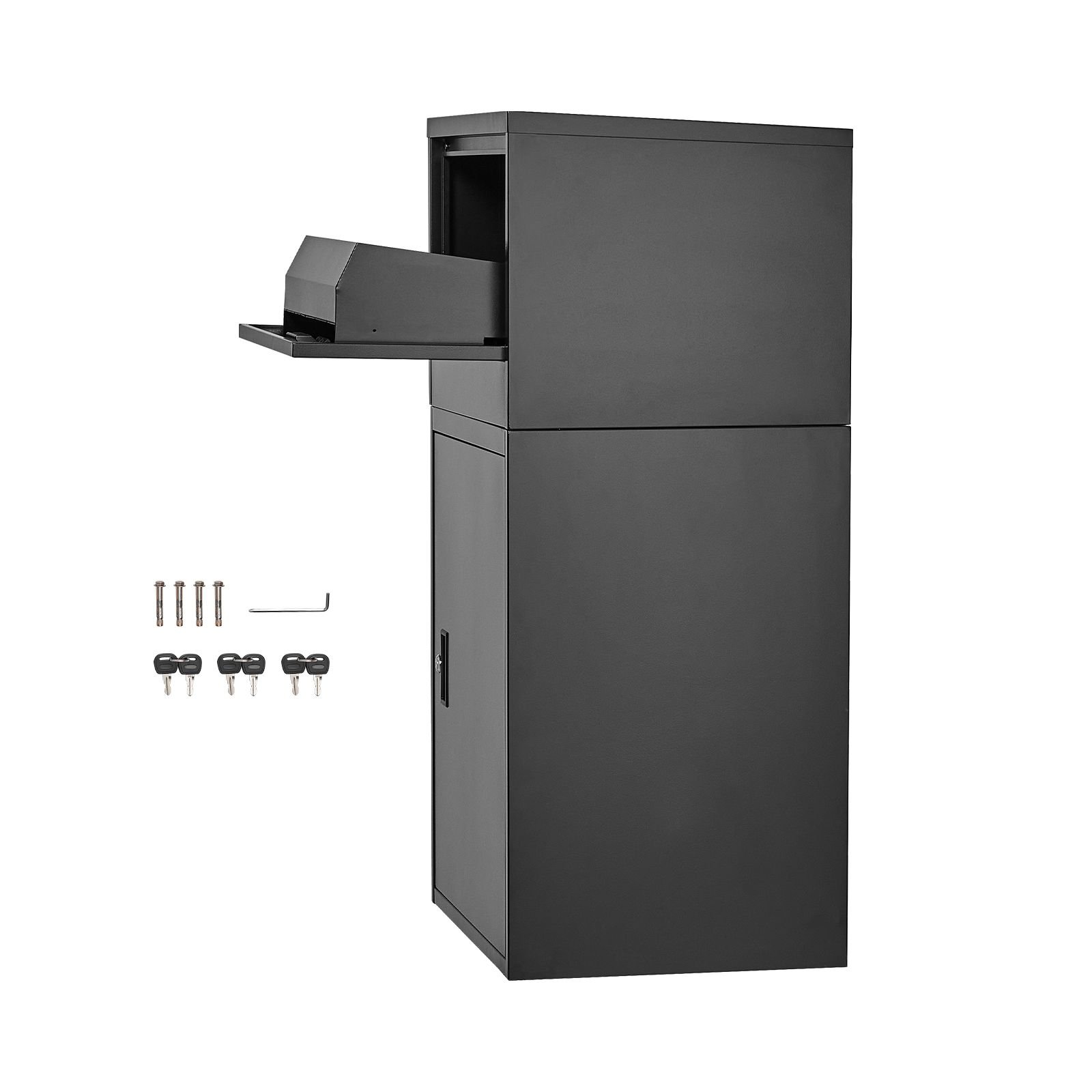 package delivery boxes for outside, 38.6 in mailbox for parcel with lock, galvanized steel package drop box with anti theft design, weather resistant package mailbox for home and office, black