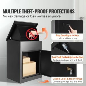 package delivery boxes for outside, extra large mailbox with coded lock, galvanized steel wall mounted mailboxes 17.3"x13.8"x22.8", anti theft baffle, ipx3 waterproof for porch, curbside
