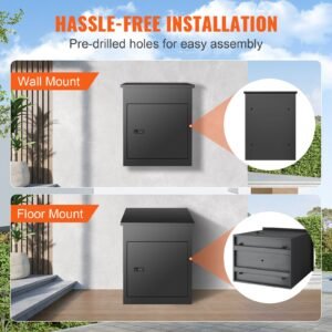 package delivery boxes for outside, extra large mailbox with coded lock, galvanized steel wall mounted mailboxes 17.3"x13.8"x22.8", anti theft baffle, ipx3 waterproof for porch, curbside