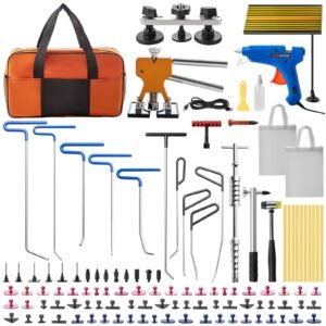 paintless dent removal rods, 89 pcs paintless dent repair tools, golden lifter puller car dent repair kit, glue puller tabs dent puller kit for auto dent removal, minor dents, door dings