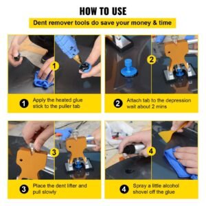 paintless dent removal rods, 89 pcs paintless dent repair tools, golden lifter puller car dent repair kit, glue puller tabs dent puller kit for auto dent removal, minor dents, door dings
