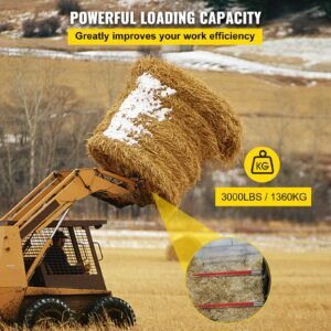 pair hay spear 43" bale spear 3000 lbs capacity, bale spike quick attach square hay bale spears 1 3/4", red coated bale forks, bale hay spike with hex nut & sleeve for buckets tractors loaders