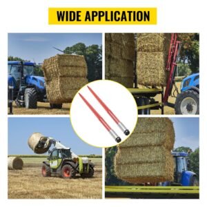 pair hay spear 43" bale spear 3000 lbs capacity, bale spike quick attach square hay bale spears 1 3/4", red coated bale forks, bale hay spike with hex nut & sleeve for buckets tractors loaders
