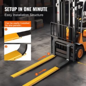 pallet fork extensions, 96" length 6.5" width, heavy duty carbon steel fork extensions for forklifts, 1 pair forklift extensions, industrial forklift fork attachments for forklift truck, yellow