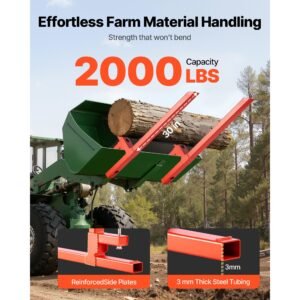 pallet forks, 2000 lbs clamp on pallet forks, 43 inch total length heavy duty quick attach tractor fork compatible with tractor attachments, loader bucket, and skid steer, orange