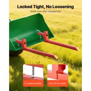 pallet forks, 2000 lbs clamp on pallet forks, 43 inch total length heavy duty quick attach tractor fork compatible with tractor attachments, loader bucket, and skid steer, orange