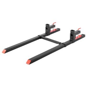pallet forks, 2000 lbs clamp on pallet forks, 60 inch total length heavy duty tractor fork with adjustable stabilizer bar for tractor attachments, loader bucket, and skid steer, black