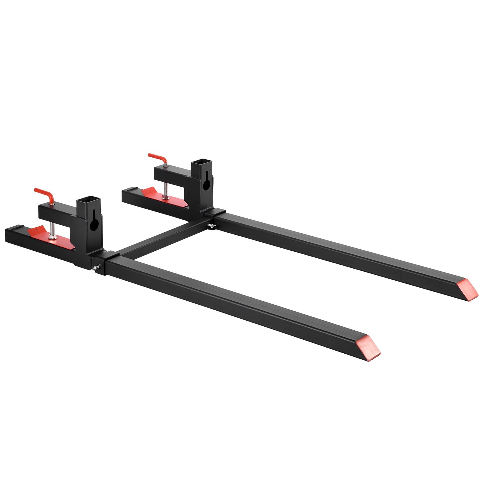 pallet forks, 2000 lbs clamp on pallet forks, 60 inch total length heavy duty tractor fork with adjustable stabilizer bar for tractor attachments, loader bucket, and skid steer, black