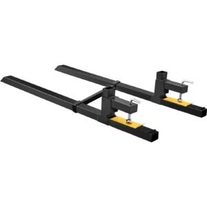 pallet forks, 2000 lbs tractor bucket forks, 60" total length clamp on pallet forks with adjustable stabilizer bar, heavy duty pallet forks for tractor attachments, skid steer, loader bucket