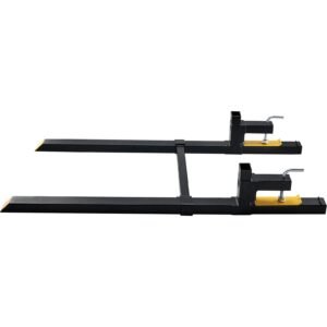 pallet forks, 2000 lbs tractor bucket forks, 60" total length clamp on pallet forks with adjustable stabilizer bar, heavy duty pallet forks for tractor attachments, skid steer, loader bucket