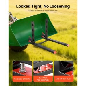 pallet forks, 4000 lbs clamp on pallet forks, 60 inch total length heavy duty tractor fork with anti tilt bar & adjustable stabilizer bar, fit for loader bucket skid steer tractor, black