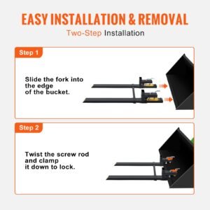 pallet forks, 4000 lbs clamp on pallet forks, 60" total length heavy duty pallet forks with adjustable stabilizer bar, tractor bucket forks for tractor attachments, skid steer, loader bucket