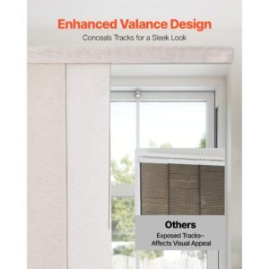 panel track blinds, extendable track from 45.8 in to 86 in w, trimmable panel curtains up to 96 in h, adjustable vertical panel blinds for sliding doors, patio doors, room divider, light brown