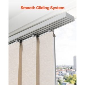 panel track blinds, extendable track from 45.8 in to 86 in w, trimmable panel curtains up to 96 in h, adjustable vertical panel blinds for sliding doors, patio doors, room divider, light brown
