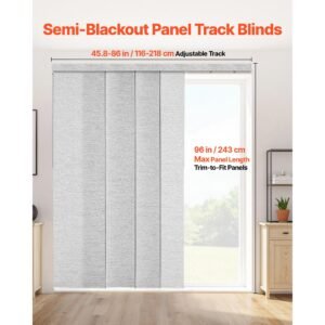 panel track blinds, extendable track from 45.8 in to 86 in w, trimmable panel curtains up to 96 in h, adjustable vertical panel blinds for sliding doors, patio doors, room divider, window, gray